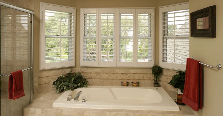 Plantation shutters in San Diego bathroom.